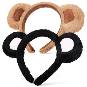 IMIKEYA Lot de 2 Serrage-T&ecirc;tes Oreilles D&rsquo;Ours en Peluche Douce Couleurs Camel et Noir-Rose Bandeaux &Eacute;lastiques Unisexe pour F&ecirc;te Cosplay et Accessoires de Costume (Elsy Abbas, neuf)