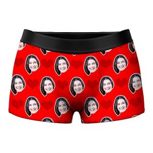 VEELU Calecon Personnalise Homme Photo avec Le Visage Coeur Modèle Boxer Homme Coton Doux Respirant sous-vêtement Fantaisie Drôles Colorée XS S M L XL XXL (Jingle Cat Magical Shop, neuf)