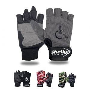 Gants de fauteuil roulant Shelly - Cuir v&eacute;ritable, rembourr&eacute;s, respirants, gants de cyclisme sans doigts avec prise antid&eacute;rapante (Gris, Petit) (Shelly Sports Ltd, neuf)