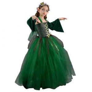 Costume de f&eacute;e Elfs Halloween, robe de tulle en maille pour filles, ensemble de robes de tulle en file en maille verte, ensemble de th&egrave;mes de for&ecirc;t 4 pi&egrave;ces, costume de th&egrave;me de for&ecirc;t d'Halloween (FAcash, neuf)