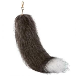 Jortmrd 40cm Porte-Clés Queue de Renard, Queue Therian Tail Douce avec Fourrure Réaliste, Queue en Fausse Fourrure pour Sacs, Sacs à Main, Cosplay, Décoration de Sac à Main (Argenté) (FUKJLKSESOIR, neuf)