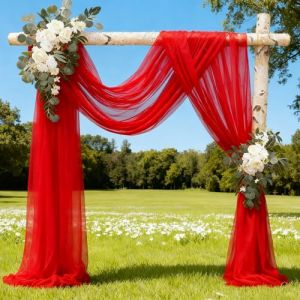 Alaoo Rideau en Tulle Rouge, 500 x160cm Arche Tenture Mariage, Voilage Rouge, Rouge Tissu drap&eacute; Arche Rideaux, Toile Plafond Swag d&eacute;corations pour D&eacute;coration de Mariage C&eacute;r&eacute;monie F&ecirc;te Rideau de Gaze (Alaoo, neuf)