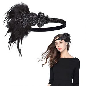 MIVAIUN 1920s Bandeau de Plumes pour Femme, Bandeau Gatsby, Bandeau Cheveux Femme Vintage, Headband Gatsby Plume, Gatsby Flapper Accessoires Charleston Bandeau Année 20 Vintage Partie à Thème (1 Pcs) (HONGXIN EU, neuf)