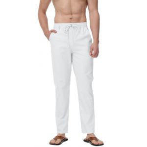 YAOHUOLE Pantalon en Lin Homme Pantalon en Lin Blanc Homme Pantalon Large Homme Grande Taille Blanc 3XL (Yaohuole, neuf)