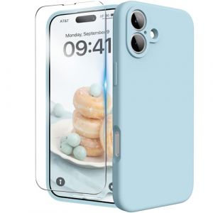 INGIDO Coque pour iPhone 16, Coque en Silicone Liquide avec Protection de l'appareil Caméra de Doublure en Microfibre de Protection Antichoc pour iPhone 16 6,1 Pouces - Bleu Clair (INGIDO-FR, neuf)