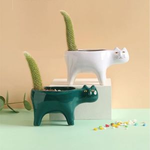 Xfeyaqlo Petit Pot de Fleur Chats, Mini Pot de Fleur Ceramique, Pot Succulentes Pot pour Cactus, D&eacute;coration de Jardin Ou de Bureau, 2 Pi&egrave;ces (XiaoFeiYang, neuf)