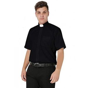 IvyRobes Hommes Chemise Prêtre Col Romain Pretre Clergyman Chemises Manches Courtes Clergé Nior 45-46 EU (18.5) (LUYA Euro, neuf)