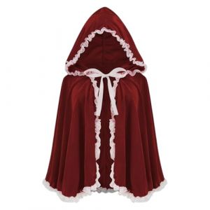 maxToonrain Cape et panier, cape rouge avec capuche en velours pour adulte - Costume d'Halloween - Personnage de conte de fées - Journée mondiale du livre - Costume pour femme (dentelle blanche (maxzoneuk, neuf)