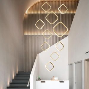 Stesulfr Lustre LED moderne grand lustre de hall d'entr&eacute;e 15 anneaux anneau en aluminium intensit&eacute; variable haut plafond avec t&eacute;l&eacute;commande hauteur r&eacute;glable luminaire suspendu pour escalier salon Suspe (♚Stesulfr-FR, neuf)