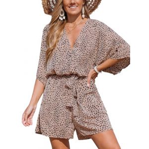 CUPSHE Combinaison Femme Jumpsuit Col en V avec Dentelle et Manches Longues Style Dolman Imprim&eacute;e L&eacute;opard Pantalon Large et Court D&eacute;contract&eacute;, Motif l&eacute;opard Noir, S (CUPSHE FR, neuf)