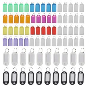 TBWBEC 80 Pièces Porte Clef Etiquette en Plastique, Attache Porte Clé avec Étiquettes en Papier Vierge, Porte Etiquette 9 Couleurs pour Etiquettes à Bagage, pour Clés de Maison, Valise Voyage Avion (XINYIJIA, neuf)