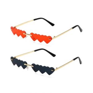 BARRU 2PCS Lunettes de soleil hippie en forme de coeur, lunettes de soleil vintage en forme de coeur, lunettes de soleil hippie en forme de coeur, lunettes de soleil amusantes en forme de coeur (STAR PENGPENG, neuf)