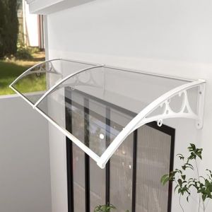 kefu01 Auvent de Porte d'Entrée,Marquise de Porte d'Entrée en Polycarbonate Transparent,Auvent Marquise de Jardin de Terrasse,Marquise d'accueil de Protection UV,avec Support Blanc (80x160cm/31 x63) (xiaopan yi, neuf)