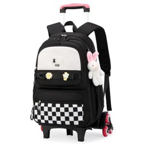 Amythe Cartable à Roulettes pour Filles, Sac à Dos Trolley pour Filles de L'école Primaire et Collège avec Badges et Pendentif, Sac D'école avec 6 Roues pour Adolescents, Noir (Amythe, neuf)