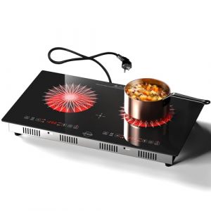 Hobsir hob Plaque Vitroc&eacute;ramique 2 Feux, 3200W Plaque Electrique 2 Feux avec Prise, 60 cm Table de Cuisson Deux Foyers Contr&ocirc;le Tactile, Horizontales, Verrou de S&eacute;curit&eacute;, Int&eacute;gr&eacute; ou Portable, 220-240V (Hobsir-FR, neuf)
