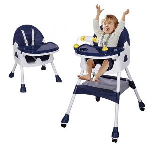 Sinbide Chaise Haute B&eacute;b&eacute; Pliable Chaise Enfant Voyage avec roulettes, dossier r&eacute;glable, tablette amovible, si&egrave;ge avec ceinture de s&eacute;curit&eacute; pour 6 mois &agrave; 6 ans Repas B&eacute;b&eacute; 20kg (Bleu fonc&eacute;) (sinbide-fr, neuf)