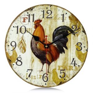 Lafocuse 30cm Horloge Murale Coq Vintage Bois, Silencieuse Pendule Murale Retro, Shabby Chic Rond Déco sans Tic-tac pour Salon Chambre Cuisine Bureau (QuareBest, neuf)