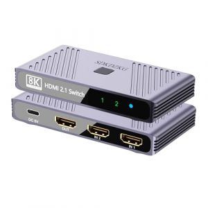 SDKDZKG HDMI Switch 8K@60HZ, HDMI Commutateur 2 entrées et 1 Sorties 4K@120Hz,Haute Vitesse 48gbps Aluminium Splitter, Soutien HDR10、3D, Compatible avec La Xbox PS5 Projecteur Moniteur HDTV (SIDAKE, neuf)