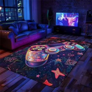 PEIHUODAN Tapis Chambre Ado Gamer 3D Tapis Sol Gaming Deco Chambre Garcon Enfant Moderne Antid&eacute;rapant Ciel &eacute;toil&eacute; N&eacute;on Color&eacute; Graffiti Console De Jeu Flanelle Doux Carpets (Rose,160x230cm) (PEIHUODAN, neuf)