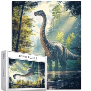 Casse-t&ecirc;te brachiosaure de 1000 pi&egrave;ces - Dinosaure ancien dans une for&ecirc;t magique avec arbres &eacute;clair&eacute;s par le soleil - Art num&eacute;rique HD pour adultes - 68,6 x 50,8 cm - Jeux d'activit&eacute;s familiales (Sumllee, neuf)