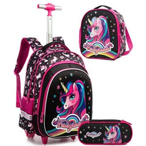 HTgroce Sac à Dos Scolaire pour Fille Avec Roues Scolaires Avec Roulettes, Etudiants de Primaire Chariots pour Sacs à Dos, Sac de Déguisement, Sac d'école, Bagage de Voyage Multifonctionnel. (Lldaily EUR, neuf)