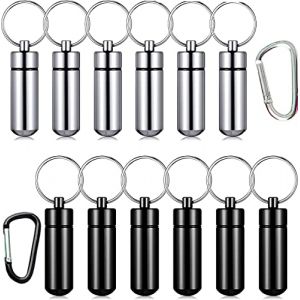 RUNCCI-YUN 12PCS Boîte à Pilule en Aluminium, Porte-Clés Pilulier, Portable Mini Bouteille de Pilule, Mini-bouteille Imperméable, Flacon à Médicament Boîte Conteneur, Capsule Etanche en Aluminium (RUNCCI-YUN, neuf)