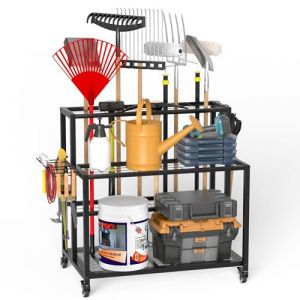 Anvuda Rangement d'outils de jardin robuste à 3 niveaux, support de rangement à outils roulants avec roues universelles verrouillables, porte-outils de jardin, porte-outils de cour pour garage (Ding Ruisen, neuf)