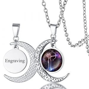 FaithHeart Collier Prénom Personnalisé Signe Astrologique Sagittaire Femme,Pendentif Demi Lune Personnalisable en Acier Inoxydable,Bijoux Porte Bonheur Cadeau Anniversaire pour Femmes Enfant Fille (FaithHeart Jewellery, neuf)