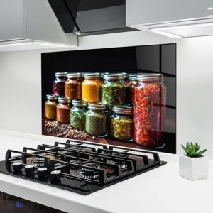 ARTHUB® Crédence de Cuisine en Verre 60x80 cm, Kitchen Spice Up | Protection Contre Les éclaboussures, Revêtement Mural en Carreaux, Plaque en Verre, Verre trempé, Aliments, Épices (ARTHUB - wall decor, neuf)