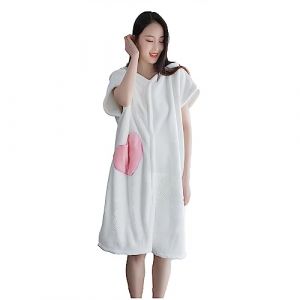 SJTJSPX Peignoir de Bain en Microfibre Serviettes de Bain Serviette de Poncho avec Capuchon Robe de Chambre Femme Fille S&eacute;chage Rapide Peignoir Court Manche Drap de Bain Serviettes Plage Surf (QIQIXINXINZI, neuf)