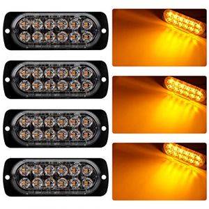 4pcs Ultra Mince 12LED Feux de Pénétration Camion Lumières Stroboscopiques Barre d'éclairage d'urgence Lampe de Voiture Auto Flash Lamp Universel Pour 12-24V Voiture Camion Remorque (Ambre) (KaiDengZhe, neuf)