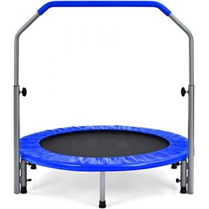 GYMAX Trampoline de Fitness Pliable avec Poignée Réglable à 4 Niveaux, Ressorts en Acier Renforcés, Couverture Rembourrée, Sac de Transport, Trampoline de Loisirs pour Adultes/Enfants (Bleu) (GYMAX EU, neuf)