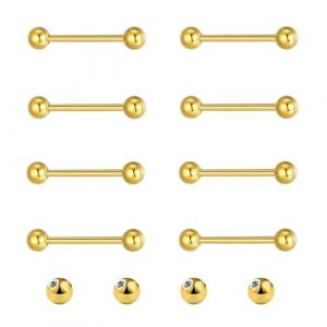 Gojewen 12 pièces piercing langue mamelon acier chirurgical or piercing langue mamelon 10mm (Gojewen Jewelry, neuf)