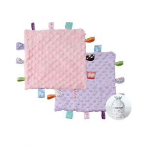 CREVENT Couverture de sécurité Douce pour bébés, Petites amours pour Filles, pour Anniversaire, fête prénatale (25,4 x 25,4 cm, Violet + étiquette Rose) (CREVENT Home FR, neuf)