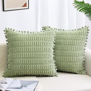 ZWJD Lot de 2 Housses de Coussin 60x60 Velours C&ocirc;tel&eacute; Housse Coussin de Canap&eacute; taie Coussin Douce Coussin Canape Boho pour Canap&eacute; Chambre Maison D&eacute;coratives de Voiture Housse Oreiller Vert (ZWJD-EU, neuf)
