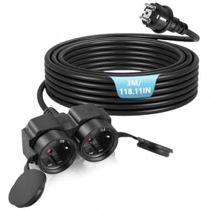 BOSYTRO Rallonge électrique avec Deux Prises et couvercles Anti-poussière, Prise extérieure étanche, rallonge avec Prise intérieure/extérieure, Puissance maximale 3500 W, 16 A 250 V, IP44,3 m (BOSYTRO EU, neuf)