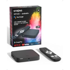 STRONG SRT420 Streaming Box Android TV 4K avec Port Ethernet, DVB-T2, 2GB RAM + 16GB Stockage, Chromecast Intégré, WiFi, Assistant Google Vocal, HDR10+, Dolby Audio & Dolby Vision (STRONG France, neuf)