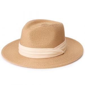 DRESHOW Femme Homme Chapeau de Paille Panama Chapeau Été Large Bord Chapeau de Soleil Anti-UV pour Plage Voyage Chapeau de Soleil (Dreshow, neuf)