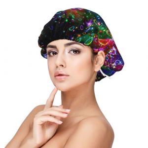 Bonnet de nuit color&eacute; avec &eacute;toiles arc-en-ciel pour protection des cheveux, bonnet de nuit pour homme et femme, bonnet de nuit en satin doux avec bande &eacute;lastique, noir, taille unique (zldxd0068, neuf)