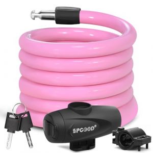 SPGOOD Antivol pour v&eacute;lo, 120 cm/12 mm, niveau de s&eacute;curit&eacute; tr&egrave;s haut, c&acirc;ble antivol en spirale avec 2 cl&eacute;s, antivol pour v&eacute;lo, tricycle, moto, scooter, poussette b&eacute;b&eacute; (rose) (SPORT-RD, neuf)