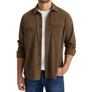 Enlision Chemise Homme Velours C&ocirc;tel&eacute; Manches Longues Surchemise Boutonn&eacute;e Casual Veste L&eacute;g&egrave;re avec Poches &agrave; Rabat Style Workwear Vintage Marron 3XL (QIWEIEUR, neuf)