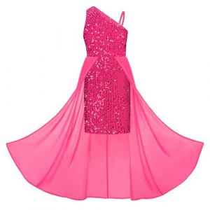 GRACE KARIN Robe de Fête à Paillettes pour Filles A-Ligne Asymétrique sans Manches Robe de Princesse Rose Rouge 14 Ans (Zexxxy, neuf)