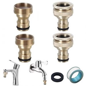 VEGCOO 5 Pcs Adaptateur Robinet Tuyau Arrosage, Raccord Tuyau d'Arrosage Laiton 15/21, Adaptateur Tuyau Arrosage Robinet Cuisine avec 1 Ruban pour Robinet Tuyau Machine &agrave; Laver (LCD UK Store, neuf)