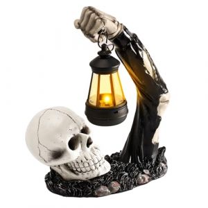 T&ecirc;te de mort avec lampes solaires, figurines solaires en forme de cr&acirc;ne, statues de t&ecirc;te de mort avec lampes solaires LED, d&eacute;coration d'Halloween, d&eacute;coration d'ext&eacute;rieur pour jardin, table, balcon (LuanLu, neuf)