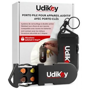 Bo&icirc;te de Rangement Porte-Cl&eacute;s Piles Appareils Auditifs 10 13 312 - &Eacute;tuis &agrave; Piles UdiKey Ouverture Rapide Fermeture S&eacute;curis&eacute;e Coque Antichoc - Portable avec 6 Compartiments 36x85x16mm - Voyages Travail (Eurocali, neuf)