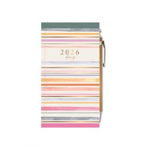 Agenda de poche 2026 fin semainier et stylo &ndash; Motif rayures arc-en-ciel &ndash; Format portefeuille &ndash; L&eacute;ger et compact &ndash; Agenda de voyage pour &eacute;tudiant (Miss Sunshine Boutique, neuf)
