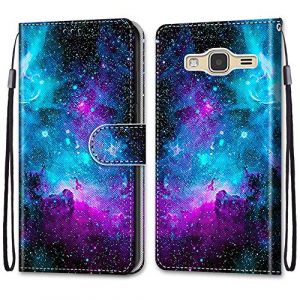 ShinyCase Magn&eacute;tique T&eacute;l&eacute;phone Case pour Samsung Galaxy J3 2016 Emplacement Carte PU Leather Cuir Anti-Rayures Protective Housse Portefeuille &Eacute;tui Coque pour Galaxy J3 2016,Ciel &eacute;toil&eacute; Violet (ShinyCase, neuf)