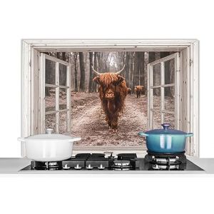 KitchenYeah&copy; Anti &Eacute;claboussure Cuisine 100x65 cm Aluminium Plaque Anti Chaleur Cr&eacute;dence sur Mesure Protection Mur Credence+Cuisine Vue Transparente - Highlander &eacute;cossais - Fen&ecirc;tre (KitchenYeah, neuf)