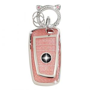 ZVRSUA Coque de Cl&eacute; de Voiture pour BMW，Joli Porte Cl&eacute; Voiture en Argent Incrust&eacute; de Diamants，Accessoire Voiture Compatible avec BMW 1/2/3/4/5/6/7 Serie 5GT GT3 GT5 X1 X3 X4 M2 M3 M4 M5 M6 (Rose) (SENBAODZ, neuf)