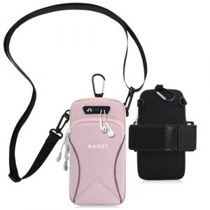 BAGZY Pochette pour Telephone Portable Sacoche Fille Ado Brassard de Sport Passeport Sac d'embarquement de vol Billet Sac de Bras Portefeuille Porte-Monnaie Course &agrave; Pied Bras avec Trou (Rose) (BAGZY, neuf)